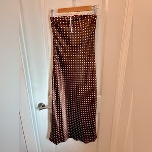NWOT Brown & Pink Polka Dot satin strapless dress - S